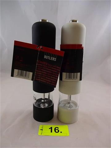 1 Salzmühle weiß + 1 Pfeffermühle schwarz, mit Batterie Butlers